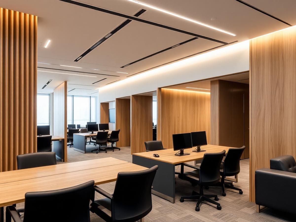 Modern corporate workspace with oak detailing